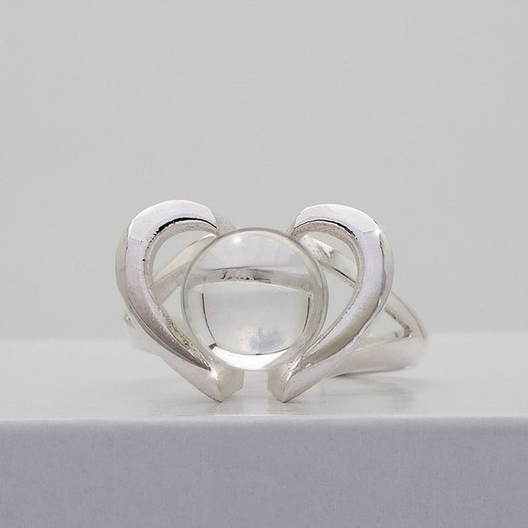 Crystal Ball Silver Heart Ring, Real 925 Sterling Ring Size 7, Mystique Ring - Picture 2 of 7